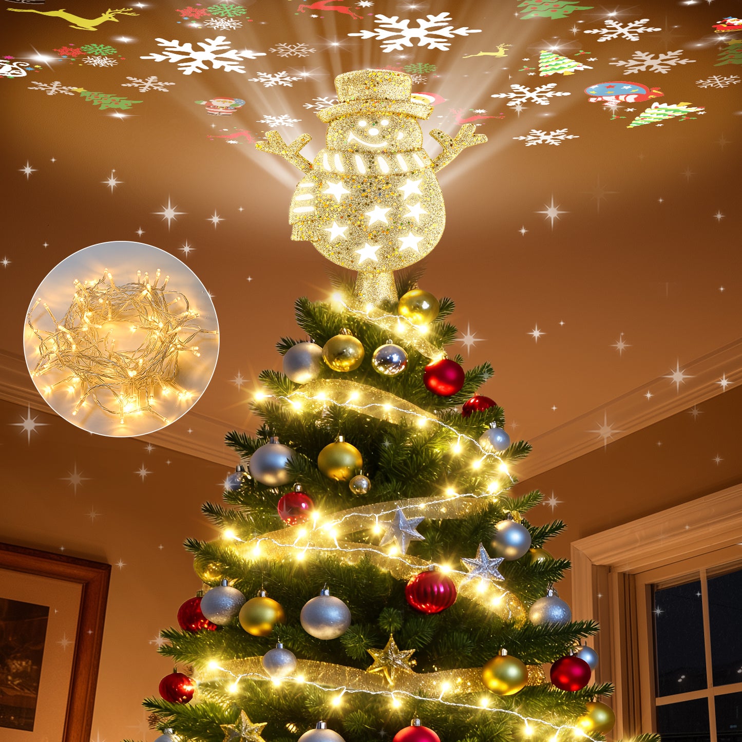 Brosyda Snowman Christmas Tree Topper （Gold)