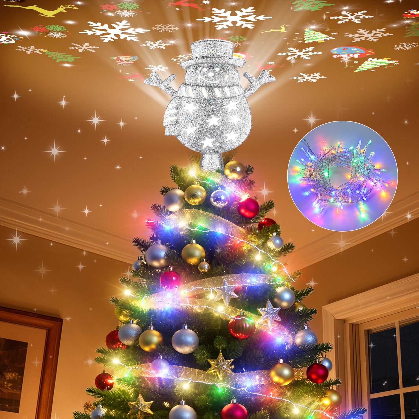 Brosyda Snowman Christmas Tree Topper （Silver)