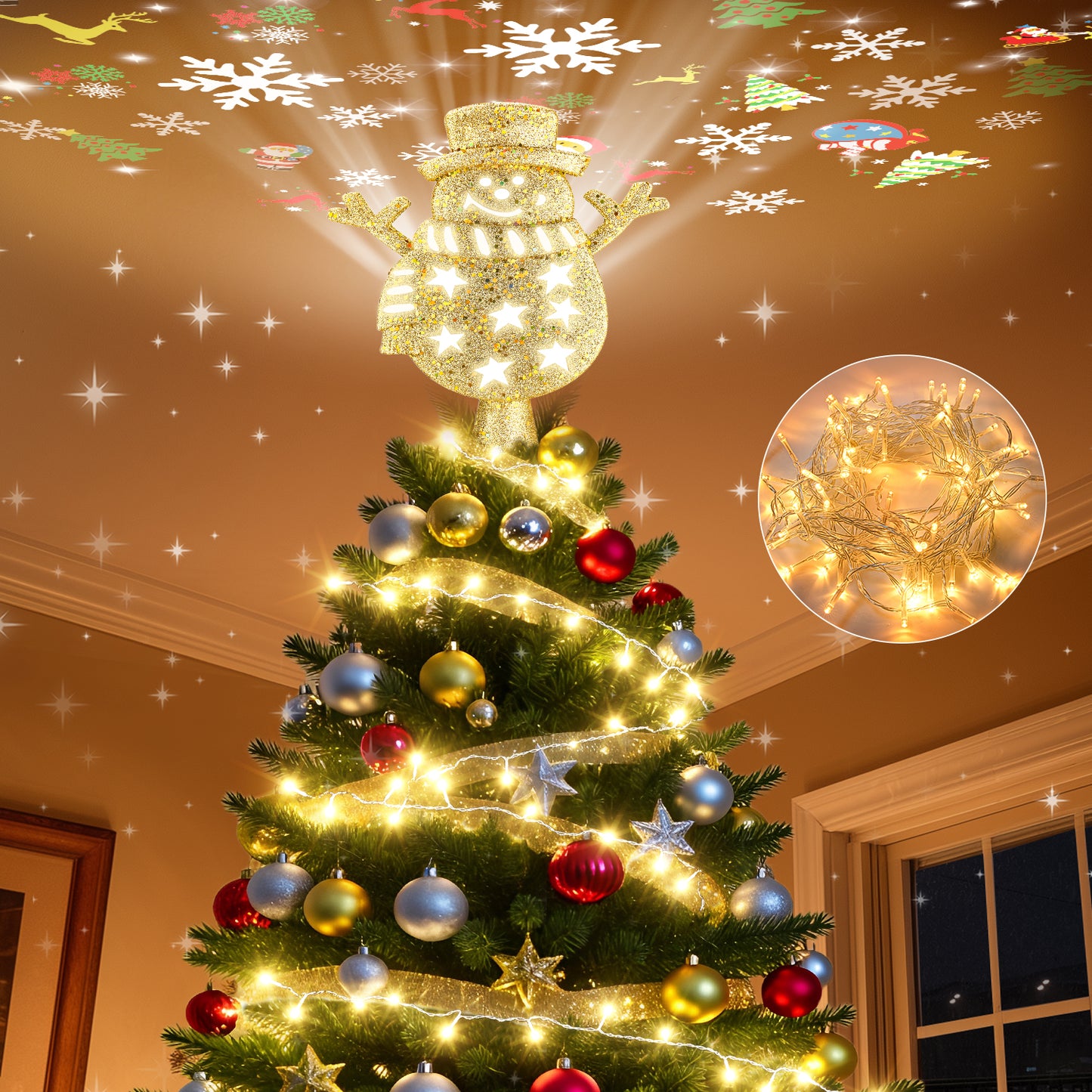 Brosyda Snowman Christmas Tree Topper （Gold)