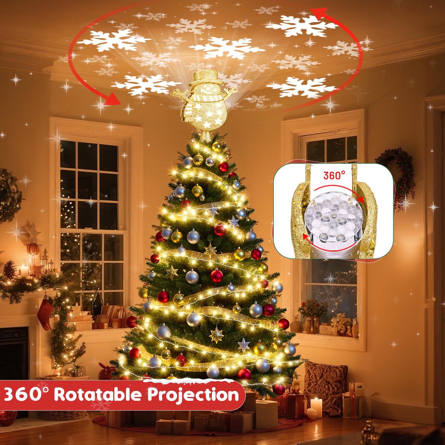 Brosyda Snowman Christmas Tree Topper （Gold)