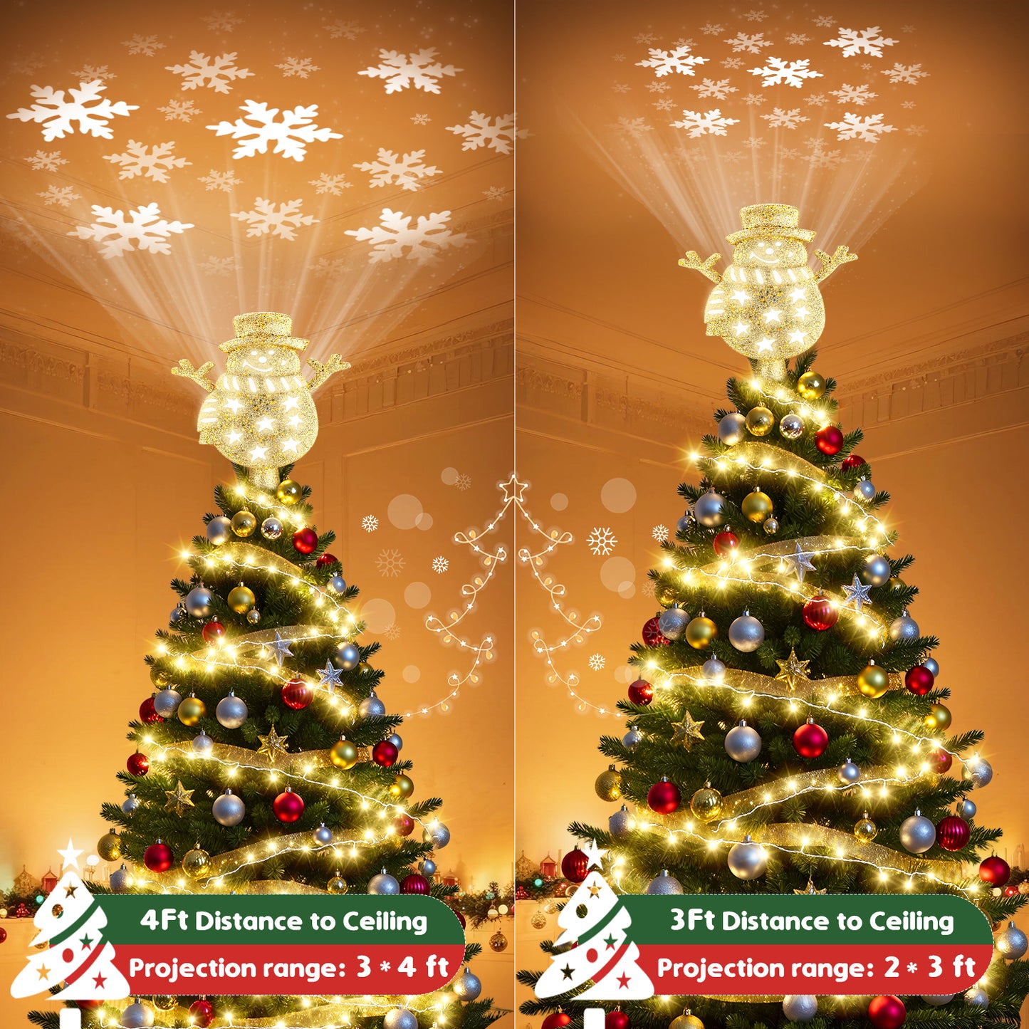 Brosyda Snowman Christmas Tree Topper （Gold)