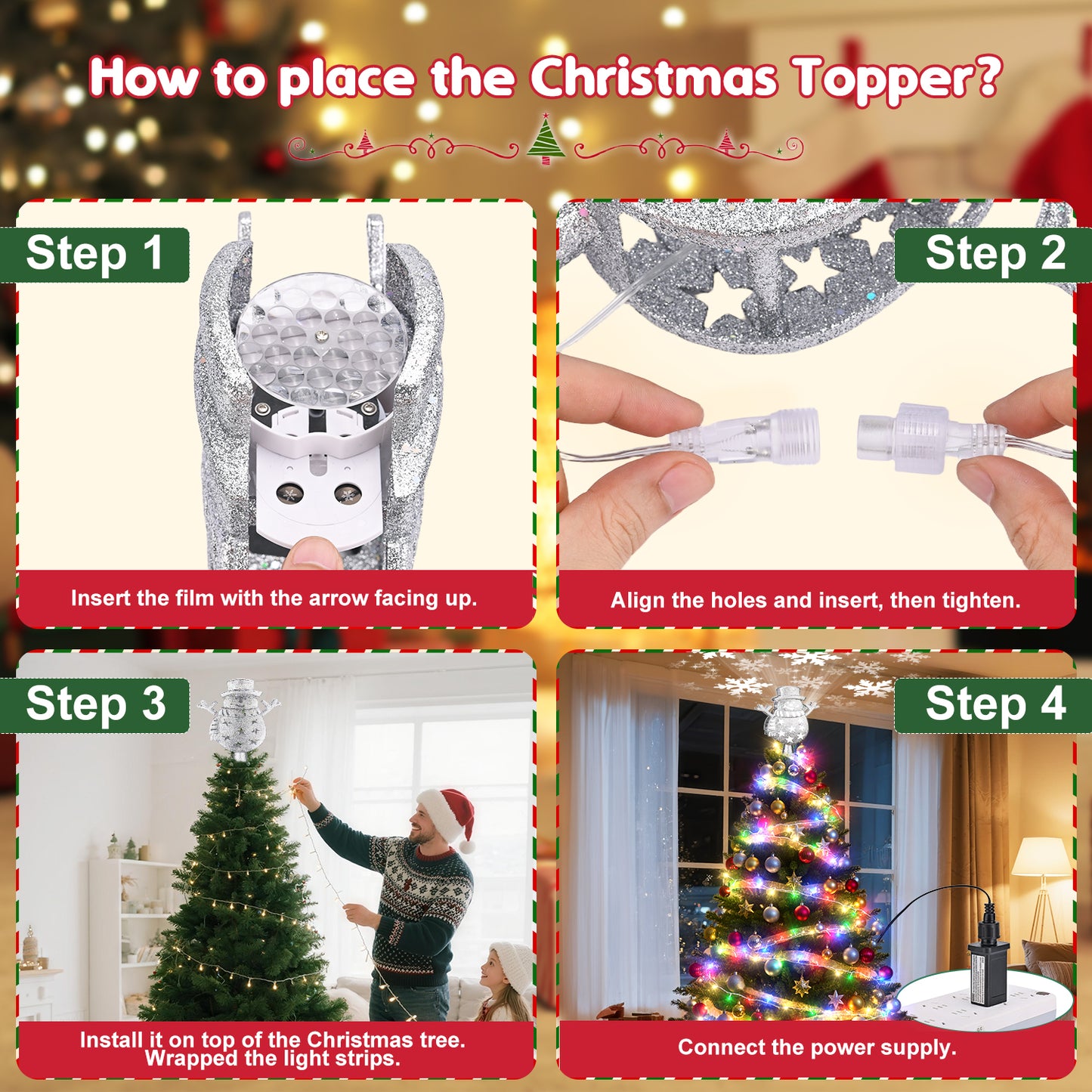 Brosyda Snowman Christmas Tree Topper （Silver)