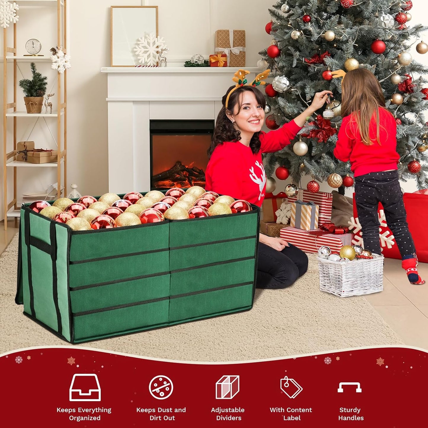 Christmas Ornament Storage Box(Green)