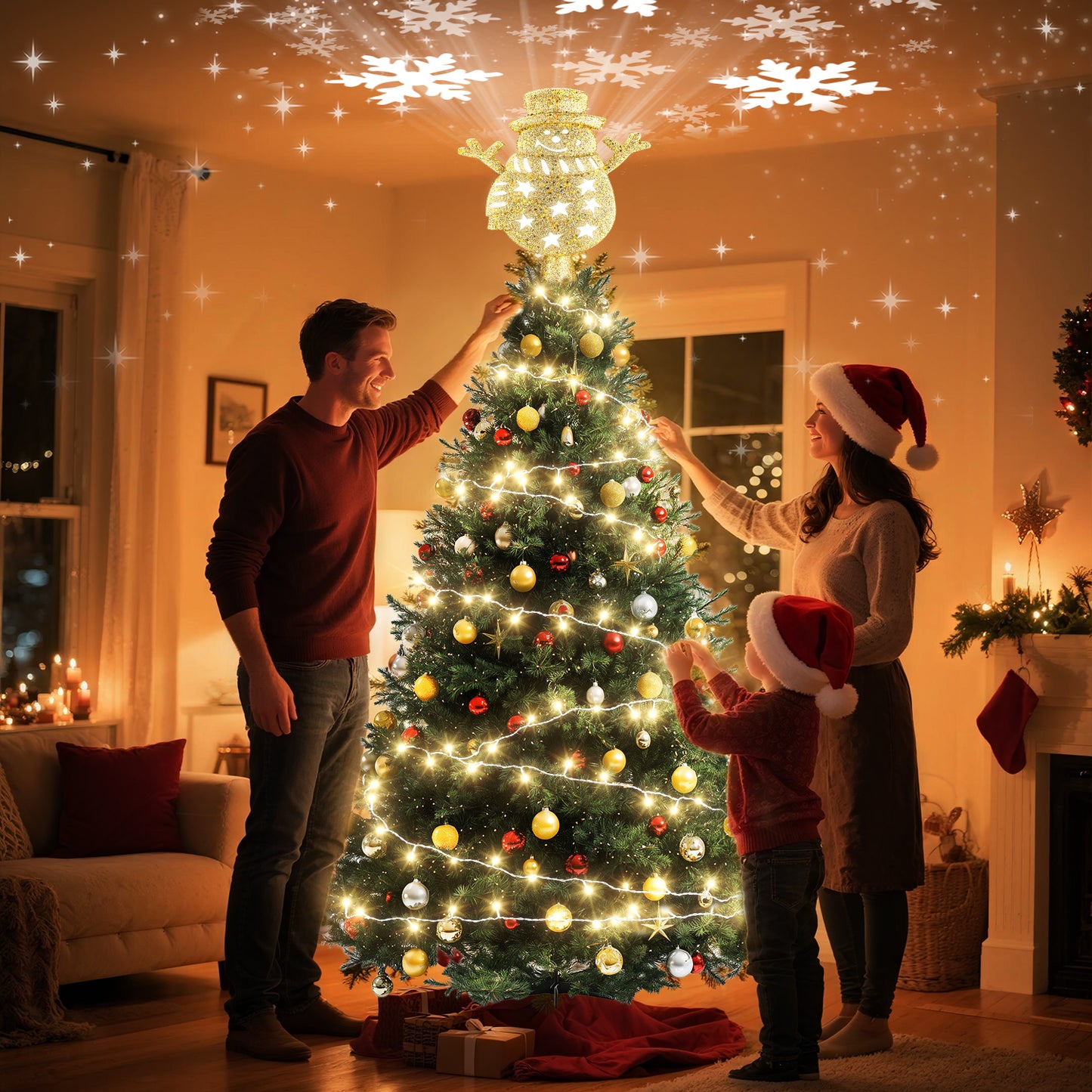 Brosyda Snowman Christmas Tree Topper （Gold)